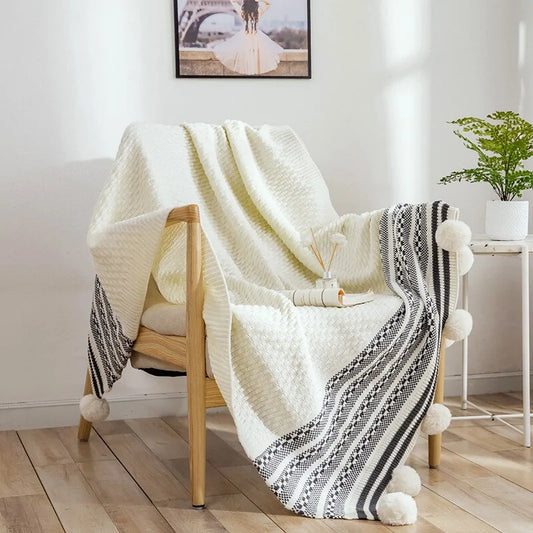 European Style Striped Knitted Throw Blanket